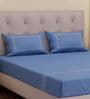 Blue Solid- Embroidery 180 TC Polyester King Sized Bedsheet With 2 Pillow Covers