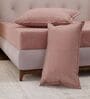 Peach Solid- Embroidery 180 TC Polyester King Sized Bedsheet With 2 Pillow Covers