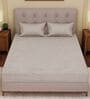 Grey Solid- Embroidery 180 TC Polyester King Sized Bedsheet With 2 Pillow Covers