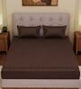 Brown Solid- Embroidery 180 TC Polyester King Sized Bedsheet With 2 Pillow Covers