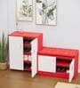 Ella Shoe Cabinet In HighlandPine & Scarlet Red Finish