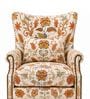 Ellery Teak Wood Wing Chair With Suede Fabric In Botanical Beige Colour Ellery Teak Wood Wing Chair With Suede Fabric In Botanical Beige Colour