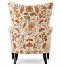 Ellery Teak Wood Wing Chair With Suede Fabric In Botanical Beige Colour Ellery Teak Wood Wing Chair With Suede Fabric In Botanical Beige Colour