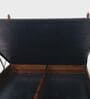 Ellora Upholstered King Size Bed In Honey Gold Finish With Hydraulic Storage