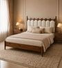 Ellora Upholstered Queen Size Bed In Honey Gold Finish With Hydraulic Storage