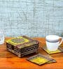 Elora Handpainted Yellow MDF (Set of 6) Table Coaster with Stand