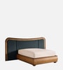 Elowen Softline Bed in velvet With Oak wood Frame & Hydraulic Storage