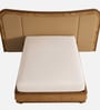 Elowen Softline Bed in velvet With Oak wood Frame & Hydraulic Storage