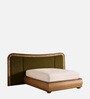 Elowen Softline Bed in velvet With Oak wood Frame & Hydraulic Storage