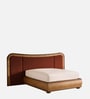 Elowen Softline Bed in velvet With Oak wood Frame & Hydraulic Storage