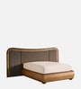 Elowen Softline Bed in velvet With Oak wood Frame & Hydraulic Storage