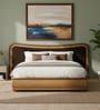 Elowen Softline Bed in velvet With Oak wood Frame & Hydraulic Storage
