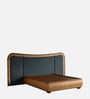 Elowen Softline Bed in velvet With Oak wood Frame & Hydraulic Storage