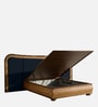 Elowen Softline Bed in velvet With Oak wood Frame & Hydraulic Storage
