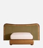 Elowen Softline Bed in velvet With Oak wood Frame & Hydraulic Storage