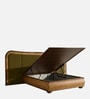 Elowen Softline Bed in velvet With Oak wood Frame & Hydraulic Storage
