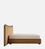 Elowen Softline Bed in velvet With Oak wood Frame & Hydraulic Storage