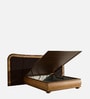 Elowen Softline Bed in velvet With Oak wood Frame & Hydraulic Storage