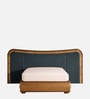 Elowen Softline Bed in velvet With Oak wood Frame & Hydraulic Storage