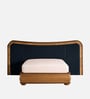 Elowen Softline Bed in velvet With Oak wood Frame & Hydraulic Storage