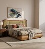 Elowen Softline Bed in velvet With Oak wood Frame & Hydraulic Storage
