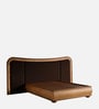 Elowen Softline Bed in velvet With Oak wood Frame & Hydraulic Storage