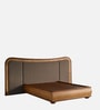 Elowen Softline Bed in velvet With Oak wood Frame & Hydraulic Storage