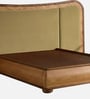 Elowen Softline Bed in velvet With Oak wood Frame & Hydraulic Storage
