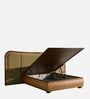 Elowen Softline Bed in velvet With Oak wood Frame & Hydraulic Storage
