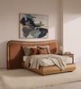 Elowen Softline Queen Size Bed in velvet With Oak wood Frame & Hydraulic Storage
