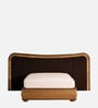 Elowen Softline Queen Size Bed in velvet With Oak wood Frame & Hydraulic Storage