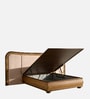 Elowen Softline Queen Size Bed in velvet With Oak wood Frame & Hydraulic Storage