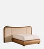 Elowen Softline Queen Size Bed in velvet With Oak wood Frame & Hydraulic Storage