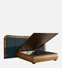 Elowen Softline Queen Size Bed in velvet With Oak wood Frame & Hydraulic Storage