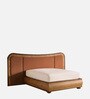 Elowen Softline Queen Size Bed in velvet With Oak wood Frame & Hydraulic Storage
