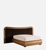 Elowen Softline Queen Size Bed in velvet With Oak wood Frame & Hydraulic Storage