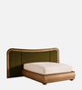 Elowen Softline Queen Size Bed in velvet With Oak wood Frame & Hydraulic Storage