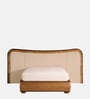 Elowen Softline Queen Size Bed in velvet With Oak wood Frame & Hydraulic Storage