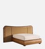 Elowen Softline Queen Size Bed in velvet With Oak wood Frame & Hydraulic Storage