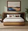 Elowen Softline Queen Size Bed in velvet With Oak wood Frame & Hydraulic Storage