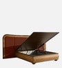 Elowen Softline Queen Size Bed in velvet With Oak wood Frame & Hydraulic Storage