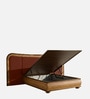 Elowen Softline Queen Size Bed in velvet With Oak wood Frame & Hydraulic Storage