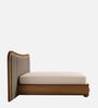 Elowen Softline Queen Size Bed in velvet With Oak wood Frame & Hydraulic Storage