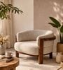 Elra Elix Teak Wood With Suede Fabric In Light Beige Colour Elra Elix Teak Wood With Suede Fabric In Light Beige Colour