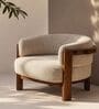 Elra Elix Teak Wood With Suede Fabric In Light Beige Colour Elra Elix Teak Wood With Suede Fabric In Light Beige Colour