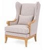Elric Teak Wood Wing Chair With Suede Fabric In Striped Print Elric Teak Wood Wing Chair With Suede Fabric In Striped Print
