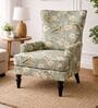 Elric Teak Wood Wing Chair With Suede Fabric In Green Colour Elric Teak Wood Wing Chair With Suede Fabric In Green Colour