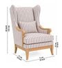 Elric Teak Wood Wing Chair With Suede Fabric In Striped Print Elric Teak Wood Wing Chair With Suede Fabric In Striped Print