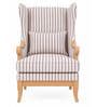 Elric Teak Wood Wing Chair With Suede Fabric In Striped Print Elric Teak Wood Wing Chair With Suede Fabric In Striped Print