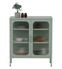 Elvar Metal Crockery Unit with Fluted Glass Doors Compact Dining Storage Cabinet and Elevated Metal Legs
